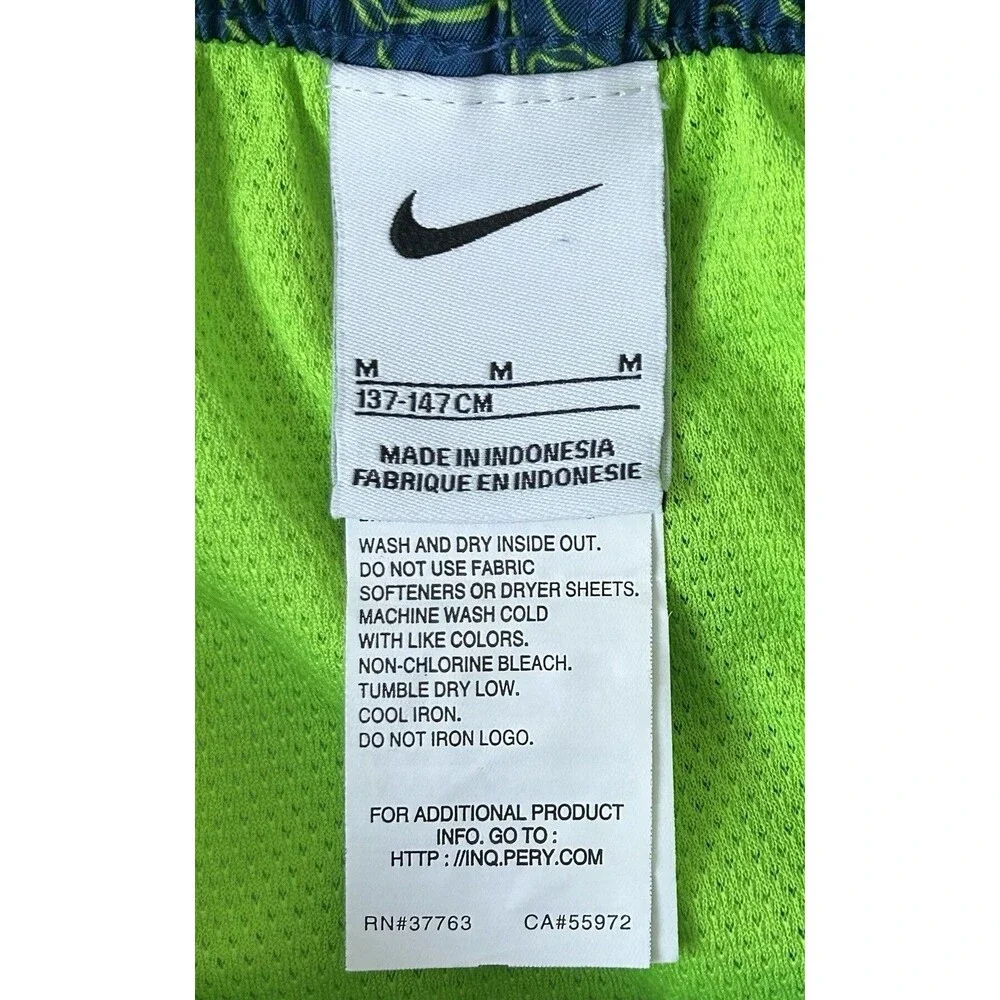 New Without Tags Nike Boys Swim Trunks Size M Blue/Neon Green Graphic Lined